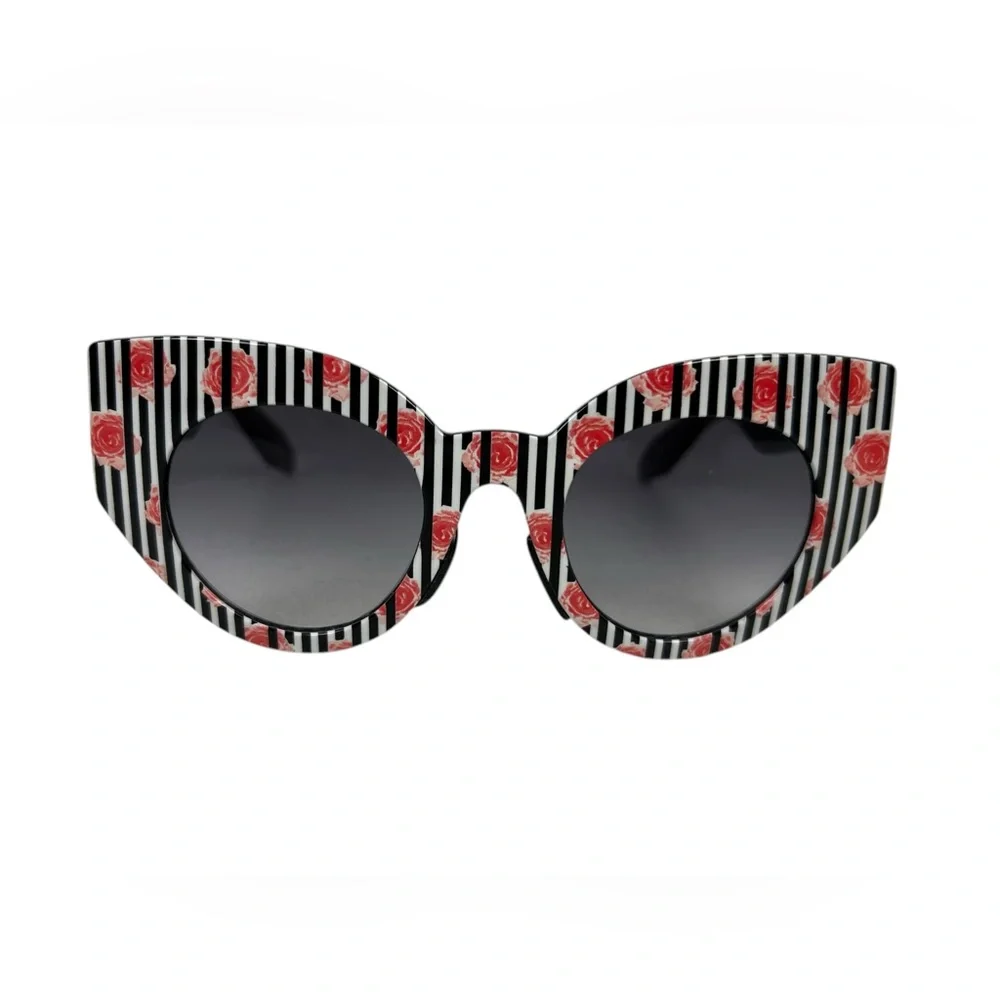 Swatch Womens Sunglasses Eyes Snap On Red White Floral Striped Made In Slovenia